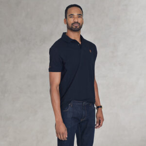 Men's black cotton pique polo shirt Masaiman Black Sahara