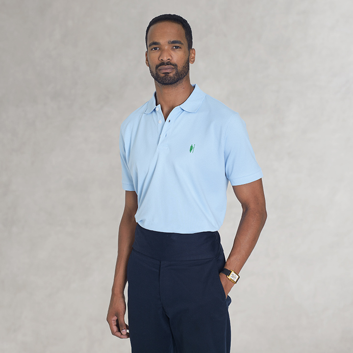 Men's slim fit cotton polo shirt light blue Masaiman Serengeti Sky