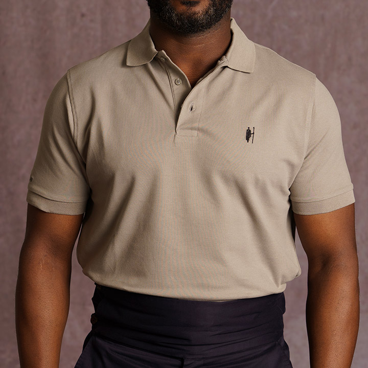 Men's slim fit cotton polo shirt Masaiman Stone Ankara