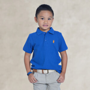 Boy's blue cotton pique polo shirt Masaiman