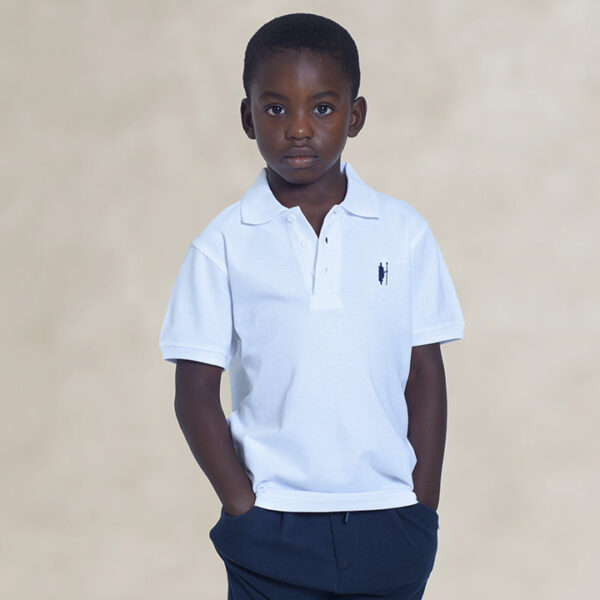 Boy's white cotton pique polo shirt Masaiman