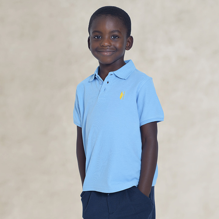 Boy's light blue cotton pique polo shirt Masaiman Serengeti Sky